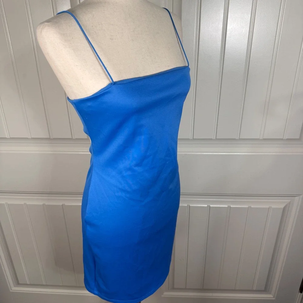 Alice + Olivia Blue Bodycon Mini Dress Womens 6 Nylon Stretch Cutout Back Y2K - Picture 2 of 9